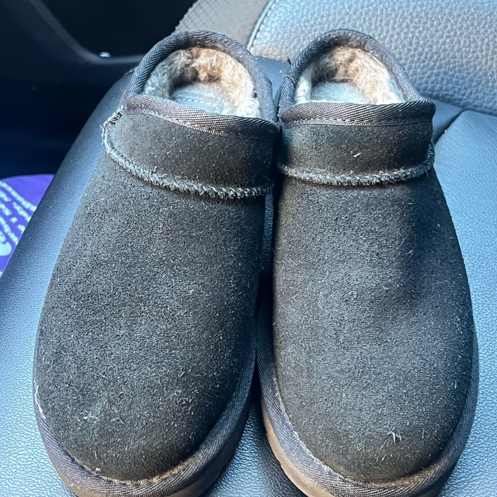 UGG Black Suede Fleece-Lined Slip-Ons